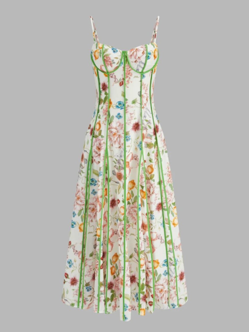 Commense White Floral Maxi Dress with Green Piping - Picture 2 of 5